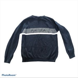 Nautica Blue Mens Knit Sweater Large crew neck